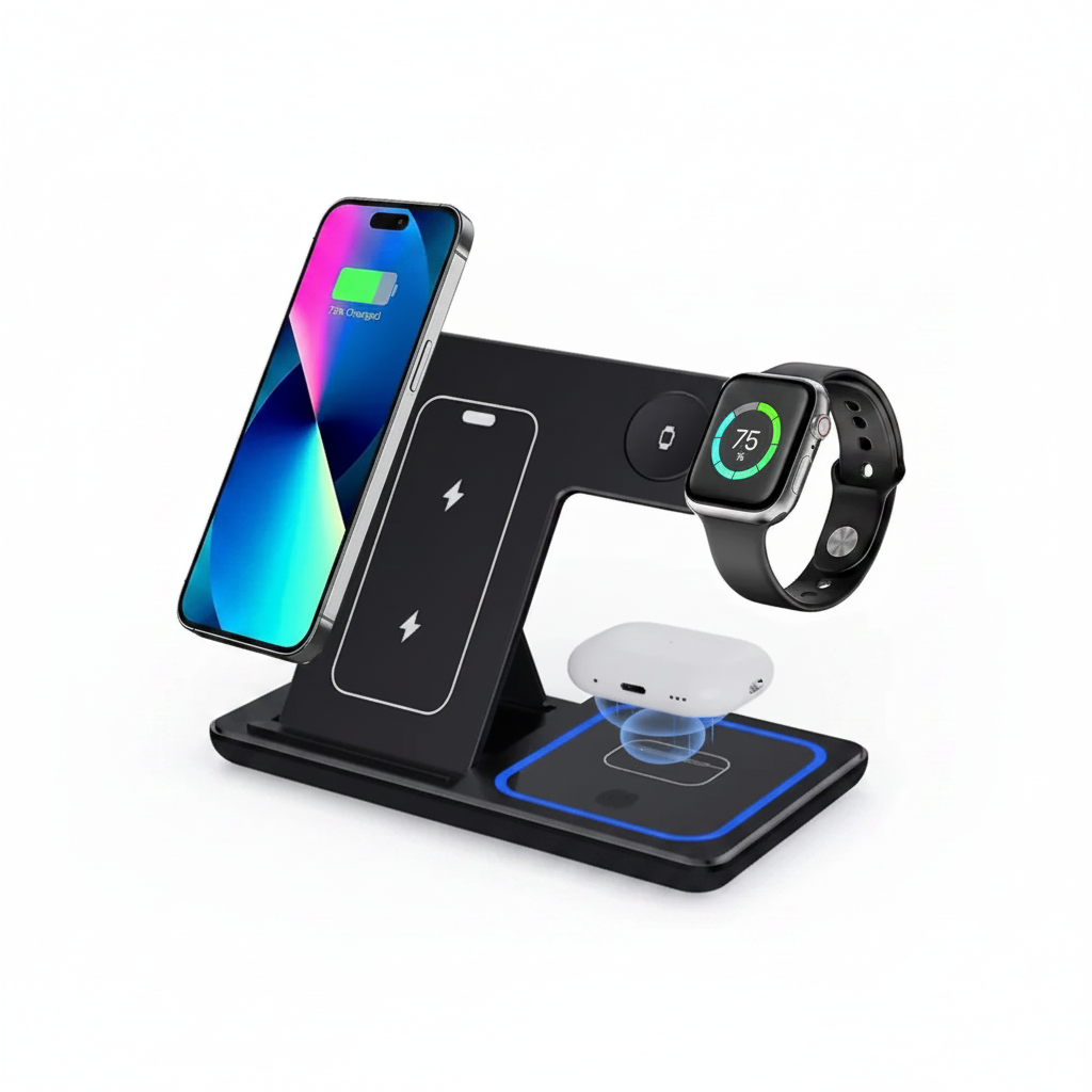 3 In 1 LED Fast Wireless Charger Stand Foldable Charging Station