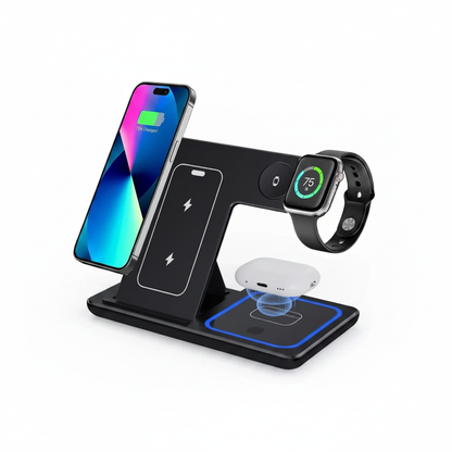 3 In 1 LED Fast Wireless Charger Stand Foldable Charging Station