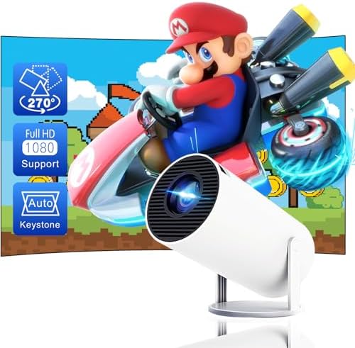 Portable 4K , 1080P Smart Mini Projector WiFi 6, BT 5.0, Streaming compatible with built-in 5W Stereo Speakers