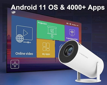 Portable 4K , 1080P Smart Mini Projector WiFi 6, BT 5.0, Streaming compatible with built-in 5W Stereo Speakers